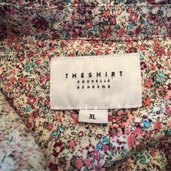 The Shirt Rochelle Behrens Elizabeth Size XL Button Up Ruffle Pink White Floral - Picture 8 of 10